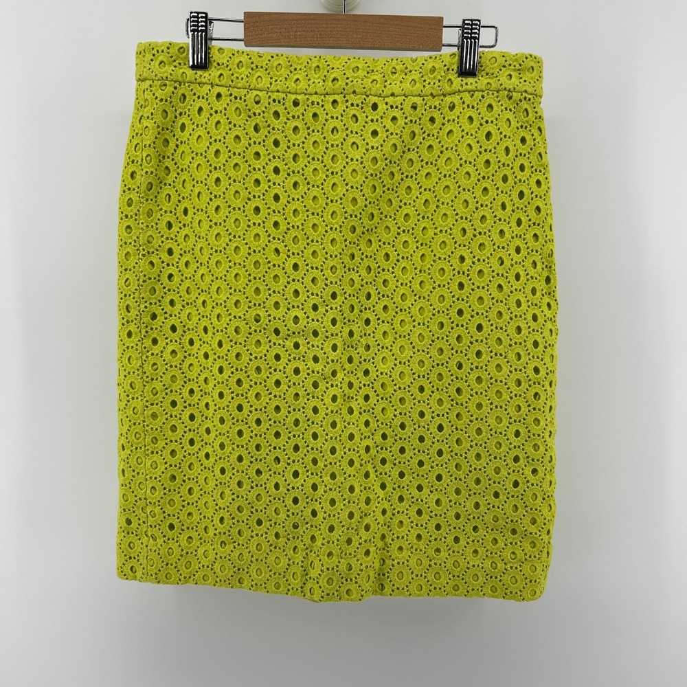 J.Crew No. 2 Pencil Skirt Kiwi Green Eyelet Crochet Cotton 6 Neon Career Party